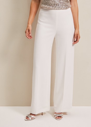 Phase Eight Beatriz Satin Wide Leg Bridals Trousers White USA | 3495870-TZ